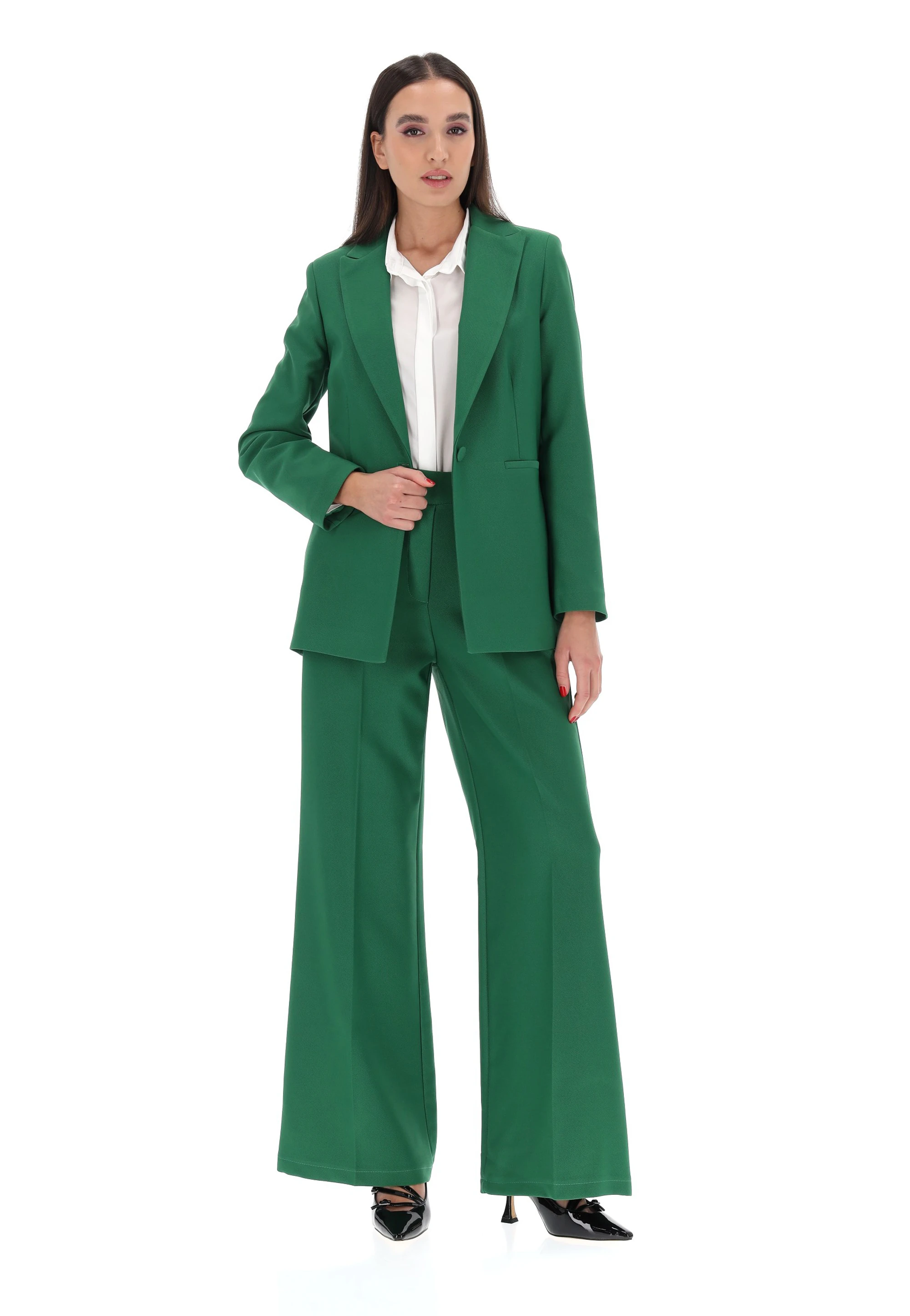 Pantalone palazzo effetto spinato tono su tono èks